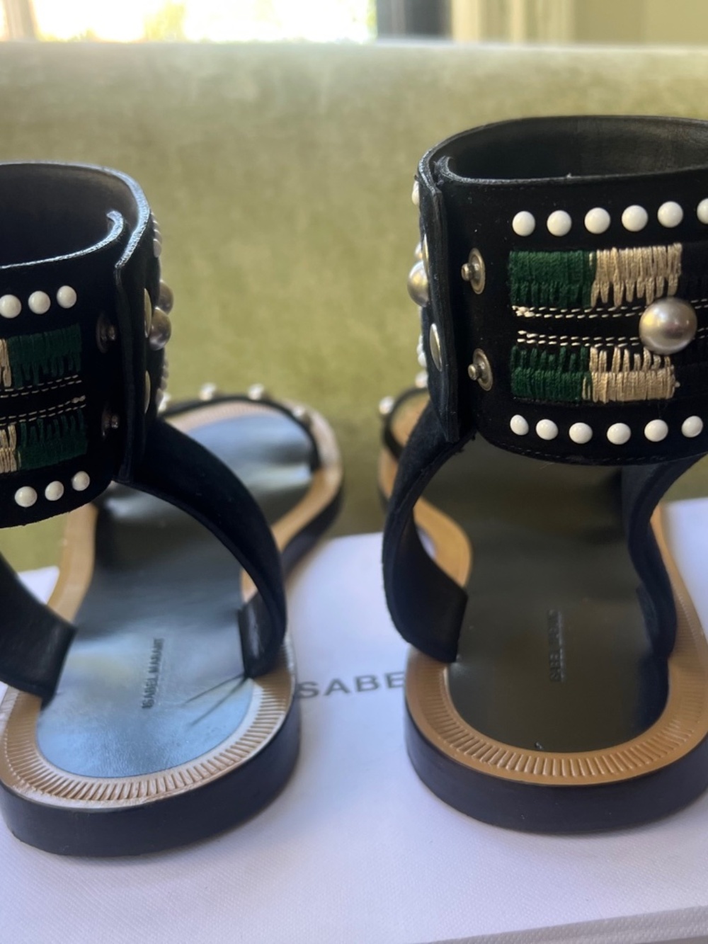 Isabel Marant JOYA Sandals 41 embroidered leather suede black US 10-11 $790 - Picture 7 of 11